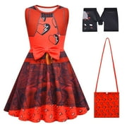 Princess Red Costume with Bag Gloves for Girls Halloween Movie Rise Dress, Size 4-10Y